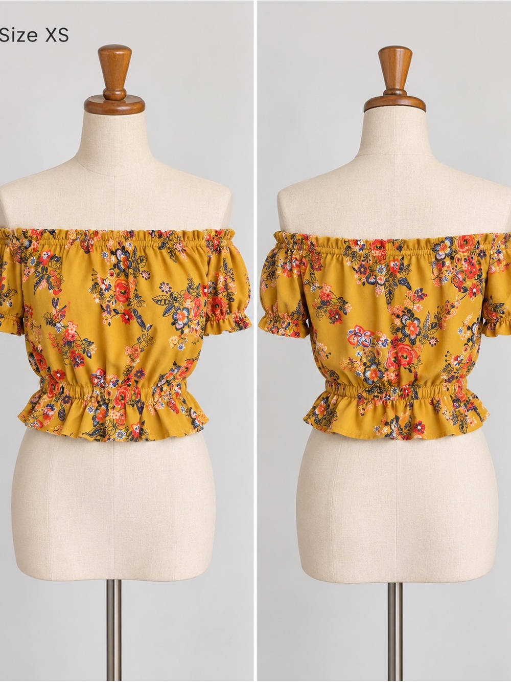Lily White Mustard Floral Off-Shoulder Crop Top